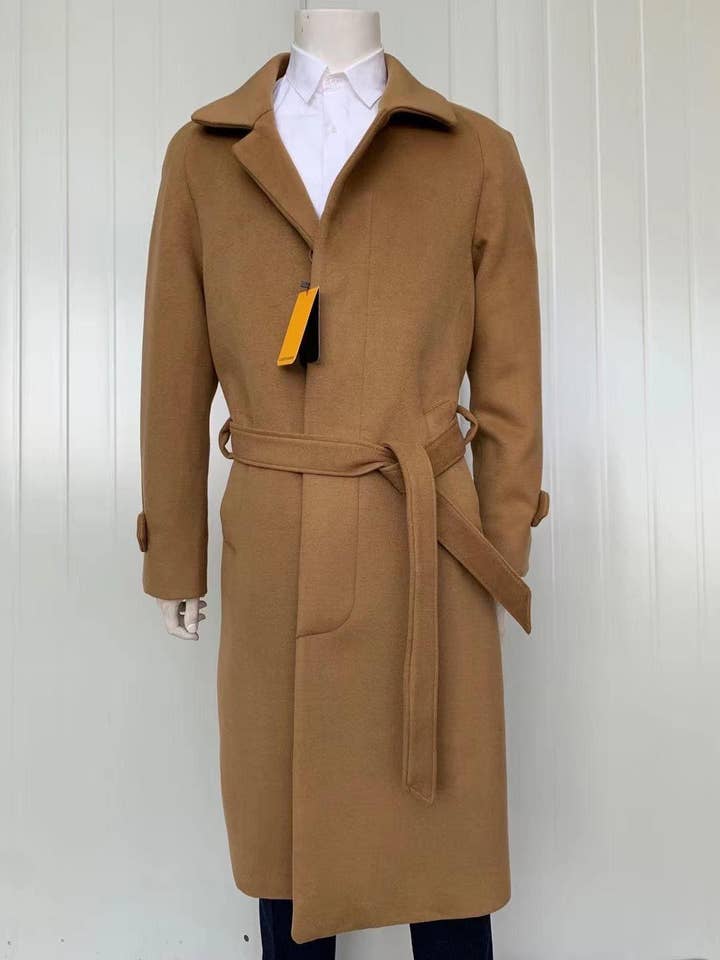 Mens Full Length Wool and Cashmere Overcoat - Winter Topcoats - Camel~Khaki for wholesale by Alberto Nardoni