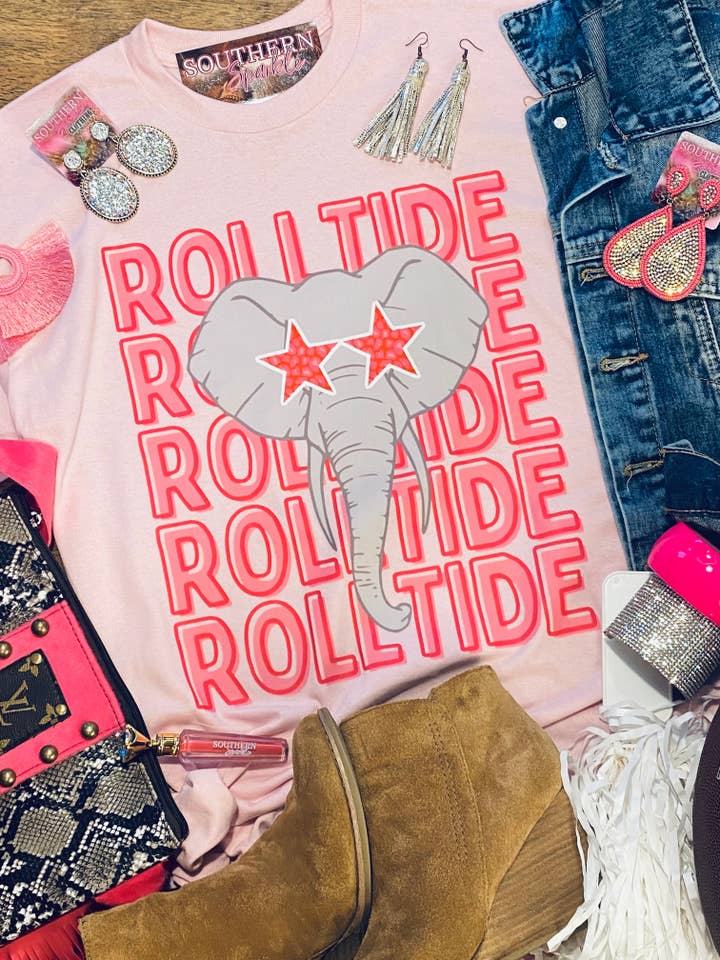 Southern Fashion - Vente T-shirt sérigraphié – femme - Roll Tide - T-shirt de tailgate rose clair et rose vif6