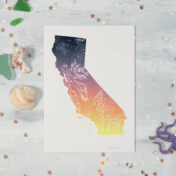 California Palms Beach Theme 5x7 Giclee Art Print for wholesale by Inky Mess Press