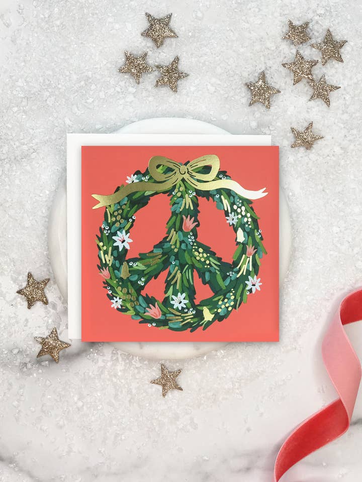 Peace Wreath Holiday Greeting Card for wholesale by Idlewild Co.