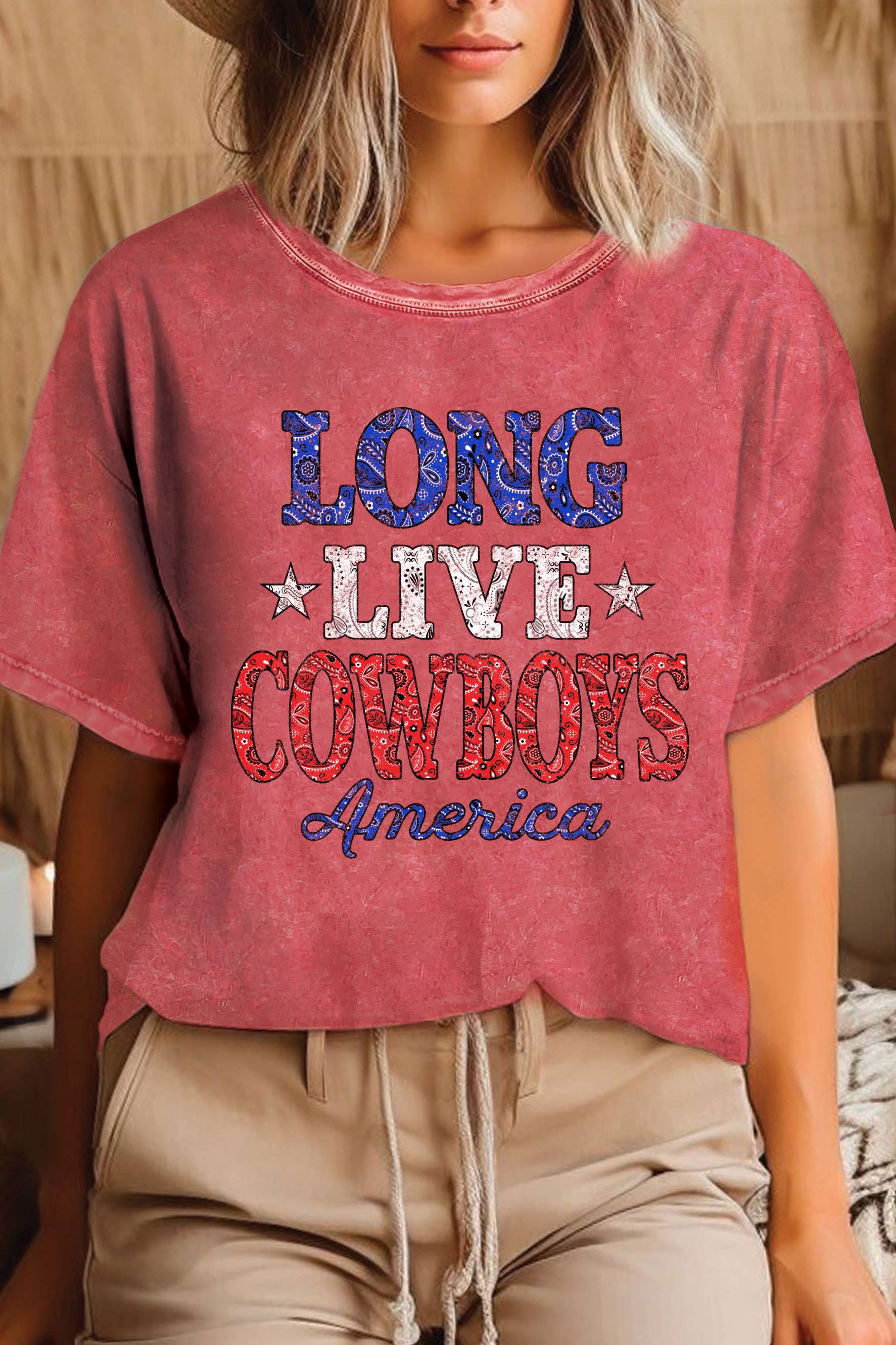 Rustee Clothing – wholesale Screen printed t-shirt – Women′s – LONG LIVE COWBOY BANDANA MINERAL GRAPHIC TSHIRTS3