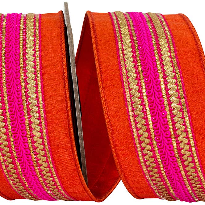 RELIANT RIBBON - Wholesale Ribbon - Gift Wrapping - Regal Stripe Orange Trimming Dupioni Deluxe Wired Edge