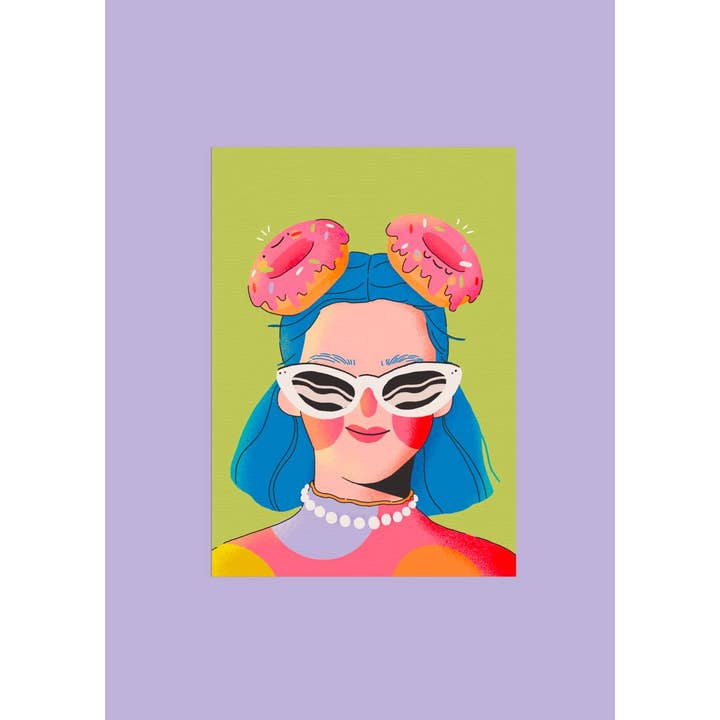 Donut bun girl A5 print / girly feminist art illustration for wholesale by Bloemkolie