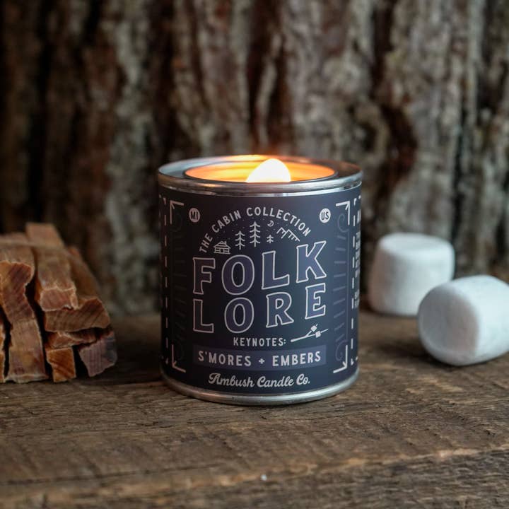 Ambush Candle Co. - Wholesale Travel Candles - Folklore | S'mores + Embers 8oz Soy Candle1