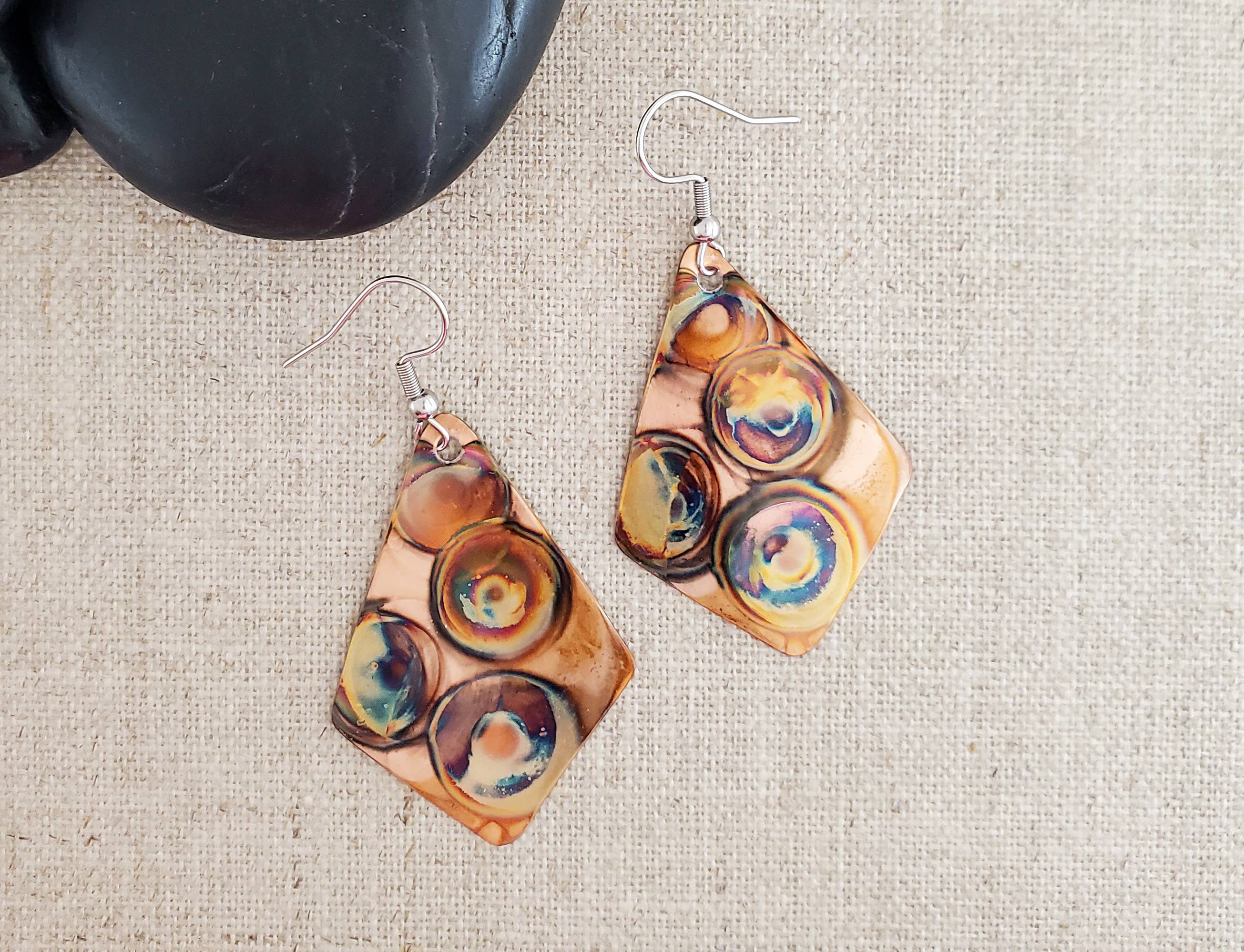 Covaly Artisan Jewelry - Wholesale Dangle Earrings - Flame Paint Copper Kite Earrings