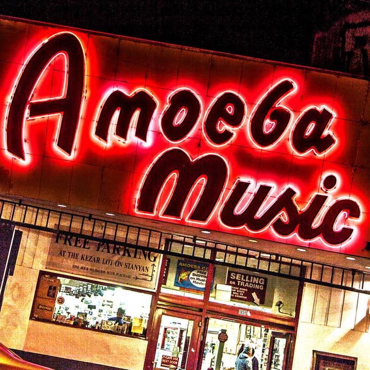 Amoeba Music Sign Ceramic Coaster for wholesale by South Austin Gallery