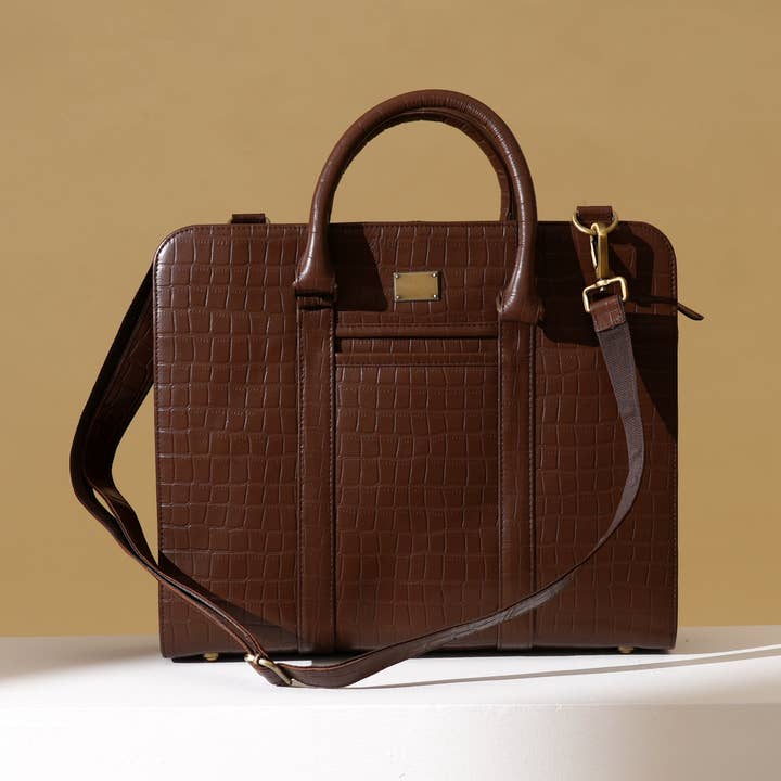 Stilvolle braune Krokodil-Laptoptasche 15,6" | Premium-Leder für den Großhandel von Expo Bazaar