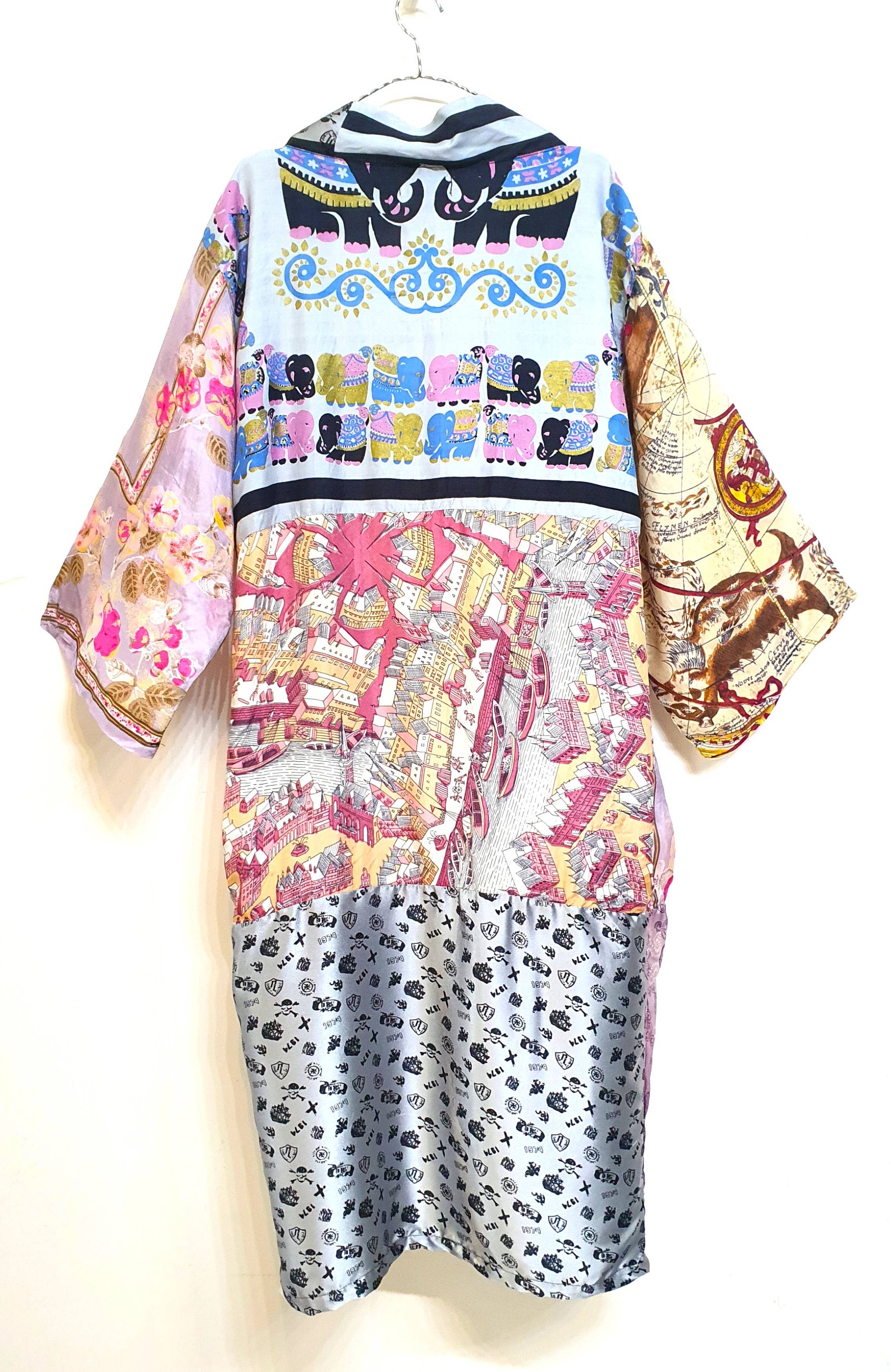 Beige & Co Thai Crafts - Wholesale Kimono - Dames - Kimono van patchwork hergebruikte zijden sjaals – uniek exemplaar12