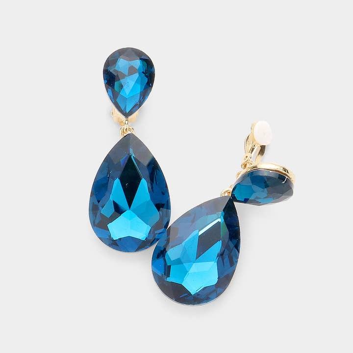 Sensibling Corp. - Wholesale Clip-On Earrings - Glass Crystal Double Teardrop Clip on Evening Earrings