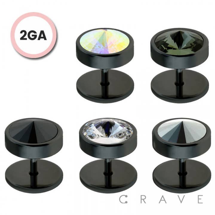 BLACK TITANIUM IP OVER 316L SURGICAL STEEL 2GA FAKE PLUG WIT for wholesale by CRAVE BODY JEWELRY