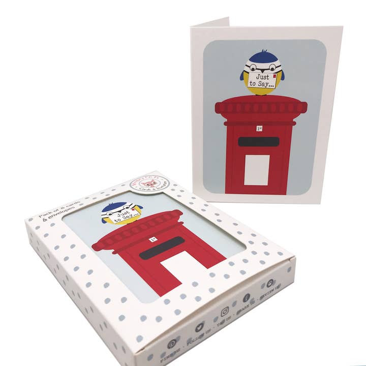 Pack of 8 'Just To Say' Cards – Bluetit on Red Post Box for wholesale by Stripey Cats Cards