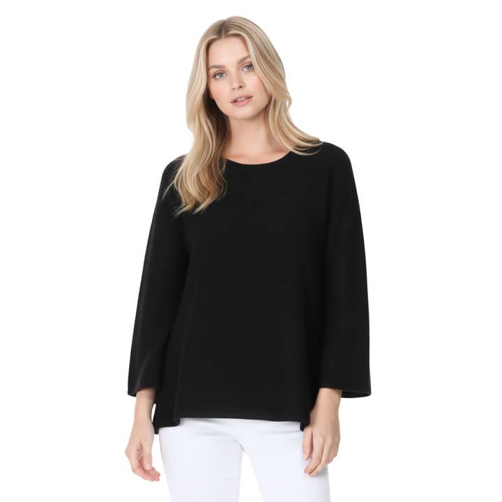 Mak tröja för dam med båtringad hals och vida klockärmar, hög-låg längd för wholesale av Mak