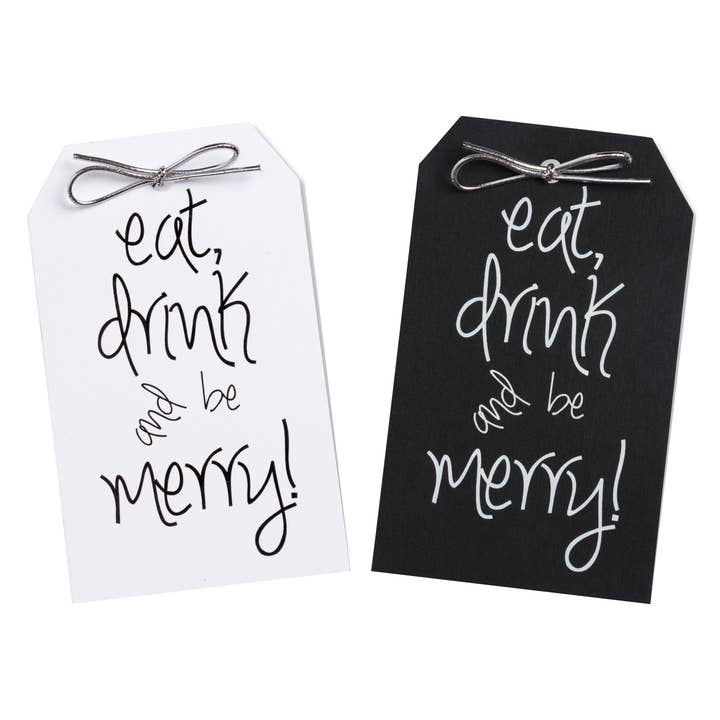 Eat, Drink, and Be Merry Black & White Gift Tags – Set of 10 for wholesale by WowWordZ