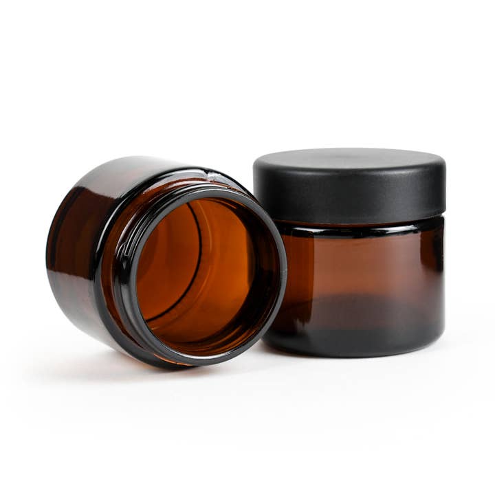 Human Objects® - Wholesale Jar - 2oz/60ml Amber Glass Jar With Black Child Resistant Caps1