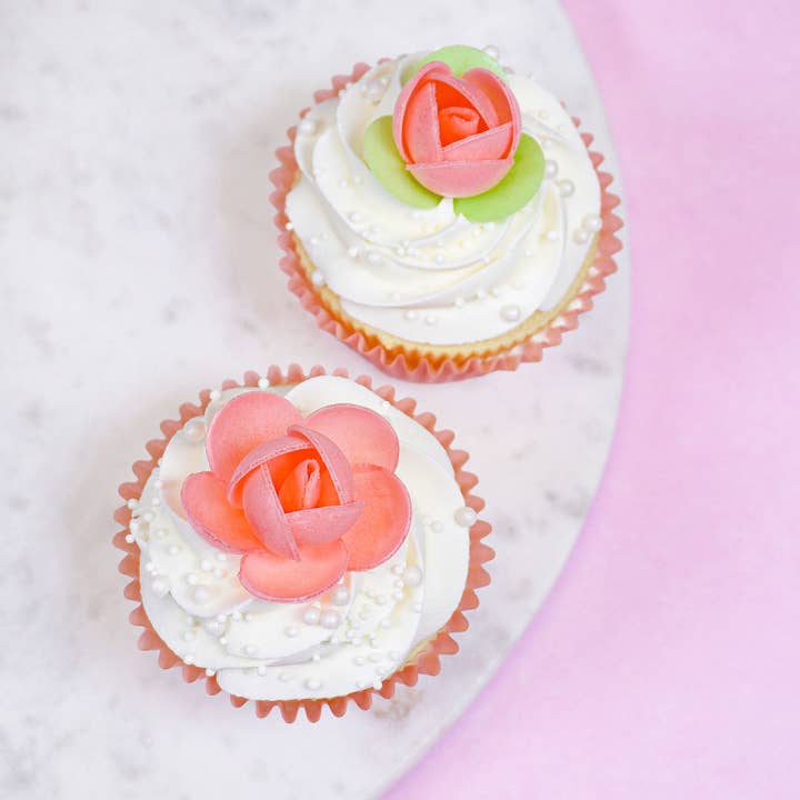 Summitbaking - Wholesale Cake/Cupcake Topper - Edible Pink Wafer Paper Roses leaf Cupcake Decorations