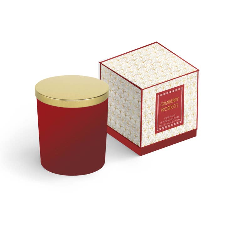Mod Lounge Paper Company - Wholesale Jar/Filled Candle - Red Cranberry Prosecco Gold Foil Boxed Holiday Candle4