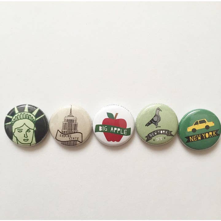 Made by Nilina - Wholesale Lapel Pin/Button - New York City 1-inch Buttons - NY NYC Souvenir Assorted