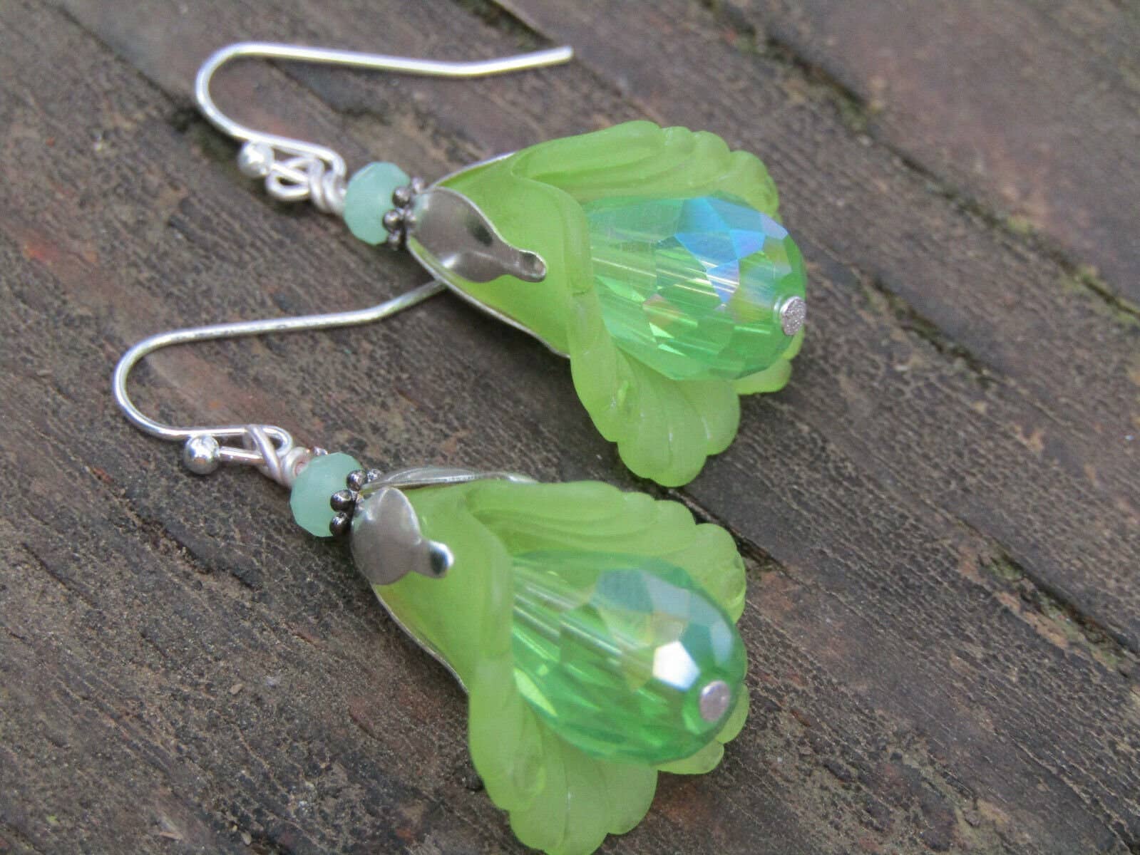 Bad Apple Designs - Wholesale Dangle Earrings - Handmade Silver Lucite Flower Crystal Dangle Earrings3