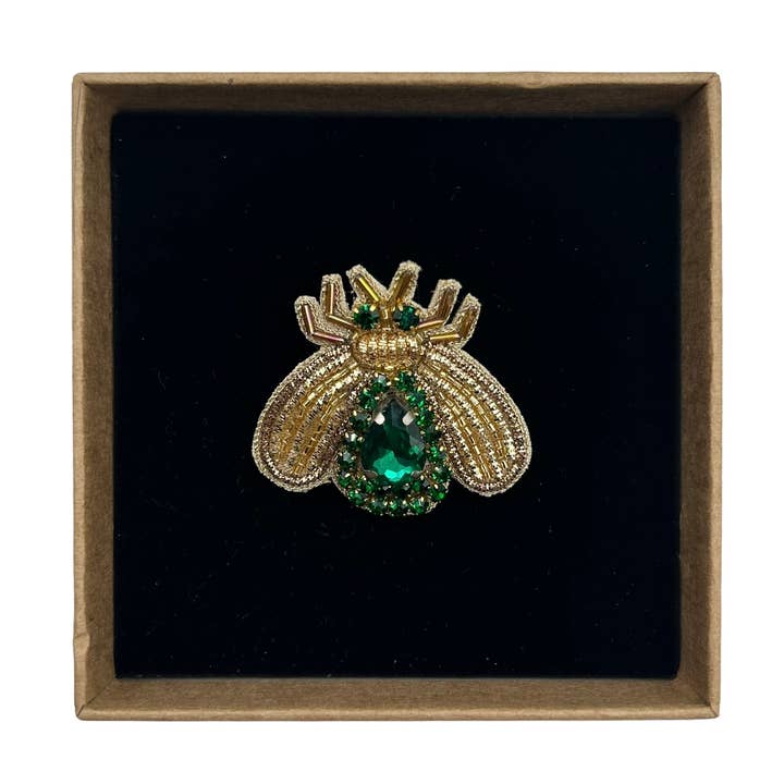 Sixton London - Venta al por mayor Broches - broche/alfiler con forma de insecto con joyas verdes
