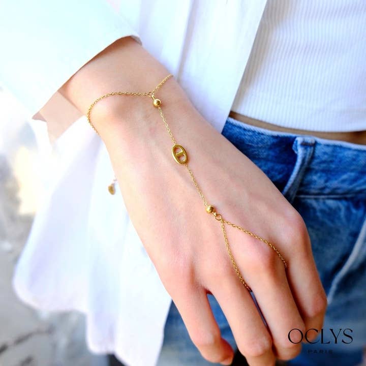 Marine link hand jewel in gold stainless steel Mily for wholesale by Oclys