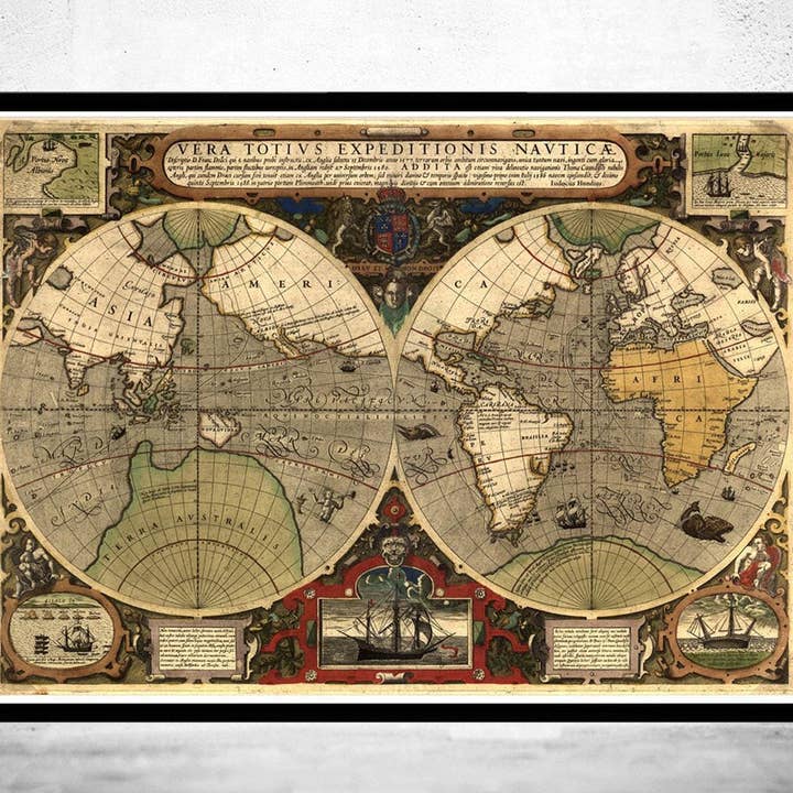 Vecchia Mappa del Mondo Antica 1595 Mappa Vintage | Regalo Mappa del Mondo Stampa Mappa del Mondo | Mappa del Mondo Vintage | Arte da Parete Mappa del Mondo | Grande Stampa della Mappa per la vendita all'ingrosso da parte di OldCityPrints - Old Maps and Posters