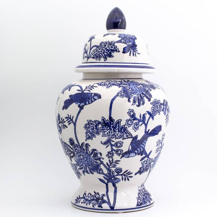 Euro Ceramica Home | ClayBarn - Wholesale Decorative Jar - Blue Garden Bird and Blossom Ginger Jar3