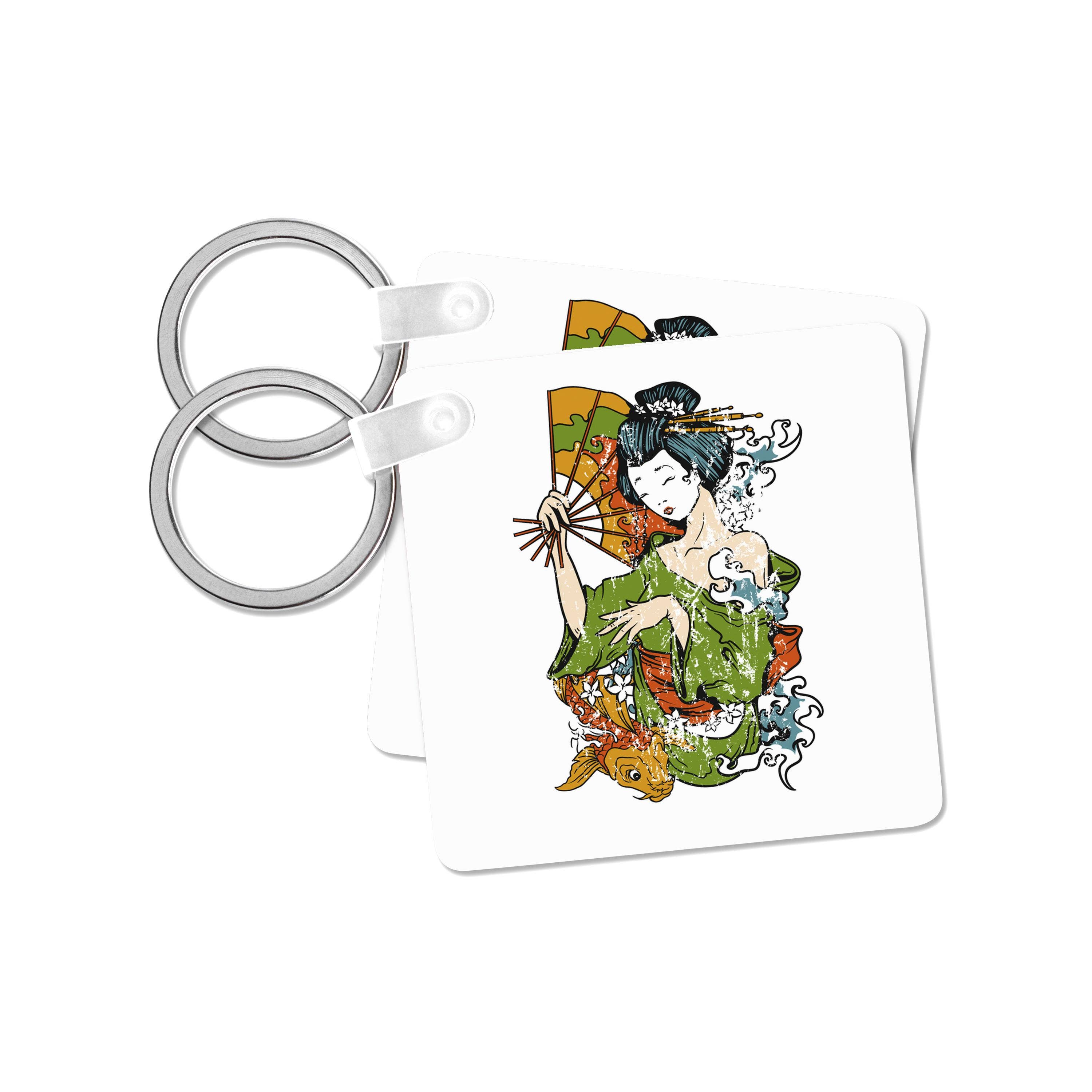 3dRose - Wholesale Keychain - Unisex - 3dRose, Japanese Geisha With Fan Watercolor Illustration, Key Chain7