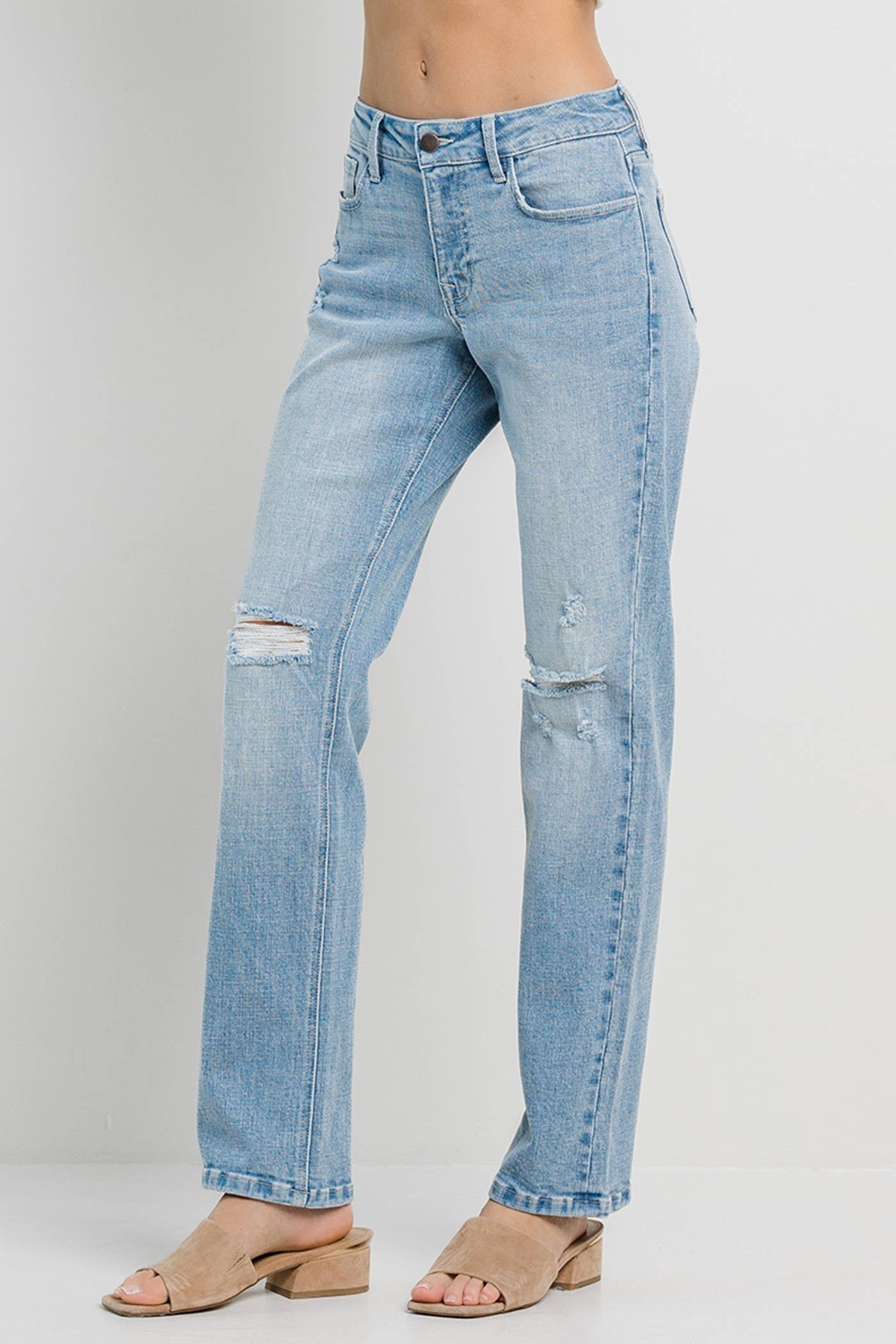 Light Denim Straight with Knee Rips for wholesale on Faire4
