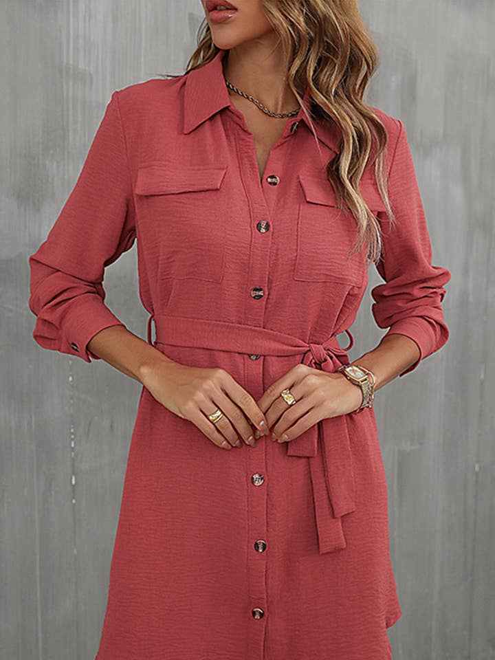 CWTDSL0120_SPRING AND AUTUMN LONG SLEEVE LAPEL SHIRT DRESS for wholesale by NINEXIS