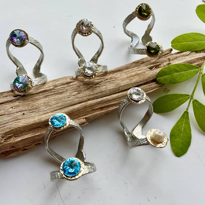 Designer Double Crystal Boho Ring (uitgebreid) voor wholesale door J. Jansen Designs