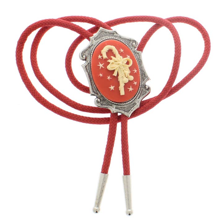 Cameo Candy Cane Bolo Tie, 36" Red Cord, made in USA, each for wholesale by HHH Designs