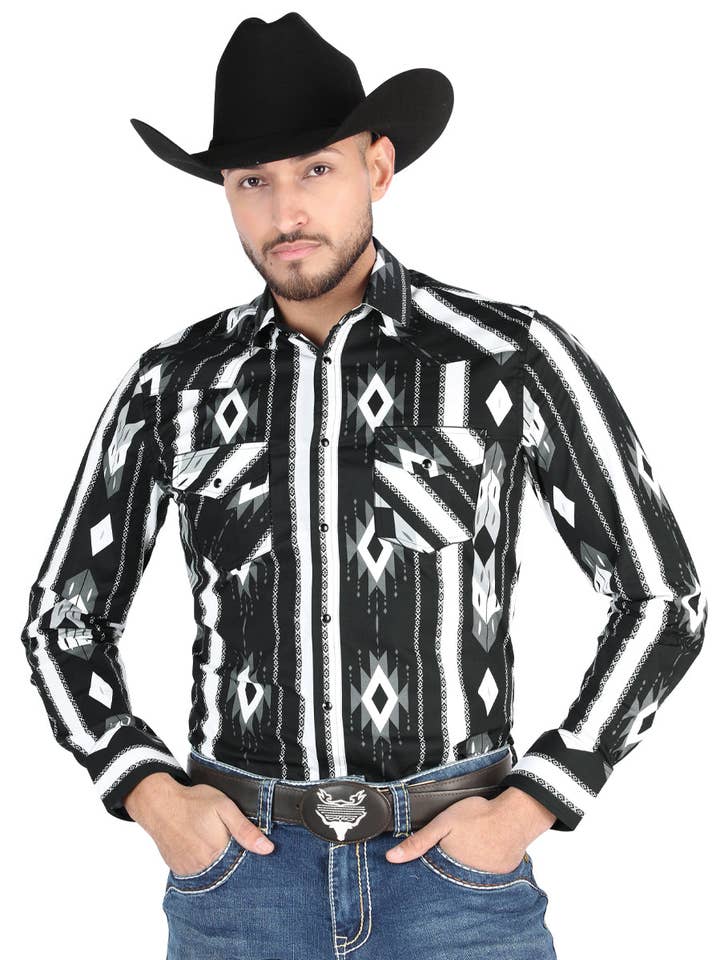 El General - Chemise décontractée à manches longues - Noir 44475 pour la vente par El General Western Wear