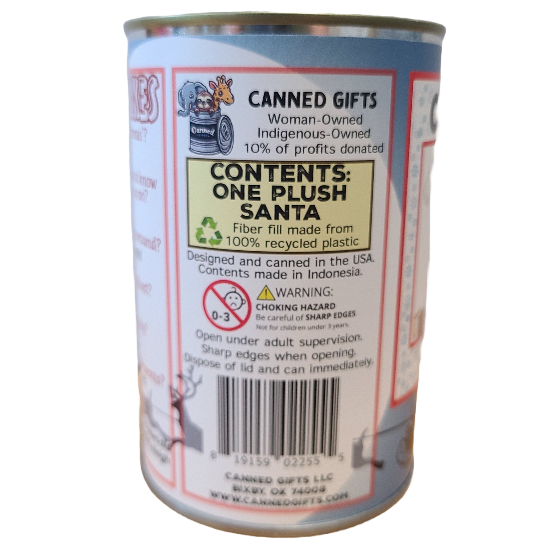 Canned Gifts – wholesale Gag gift/novelty gift – Canned Santa | Plush Jolly St. Nick w/Jokes | Christmas6
