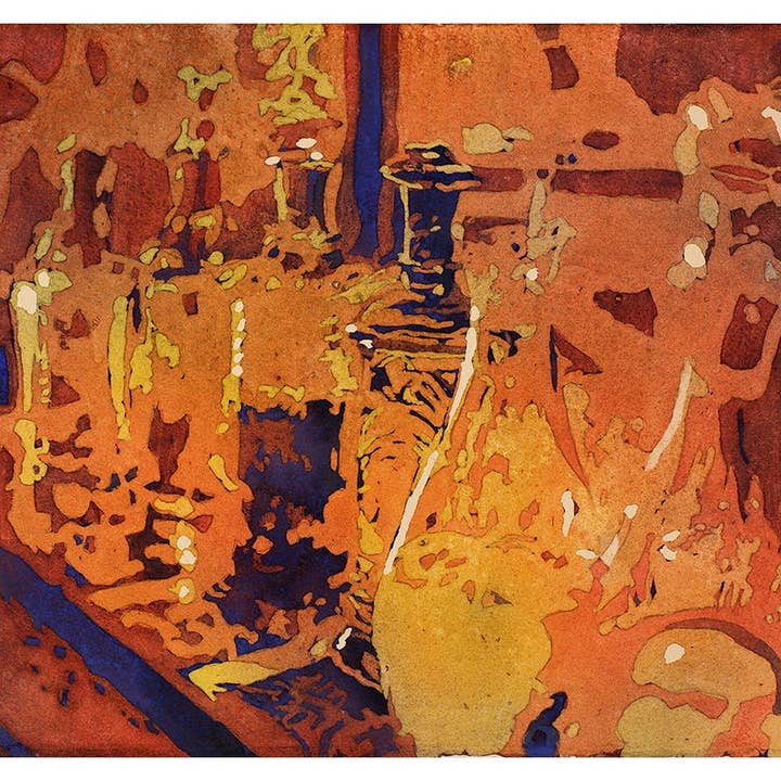 Parfymflaskor på souk (marknad) i världsarvsmedina i Tunis, Tunisien. Tunis foto glasburk akvarellmålning konst (tryck) för wholesale av Ryan Fox Fine Art