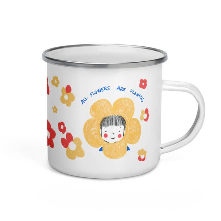 Mug en émail Toutes les fleurs sont des fleurs pour la vente par Akimiro Studio
