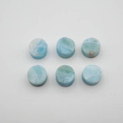 GTG Gems Corp - Wholesale Spiritual Stone/Crystal - Natural Round Larimar Raw Rough Slice bottom flat