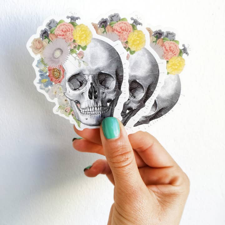 Skull with flowers stickers for wholesale by PRRINT!