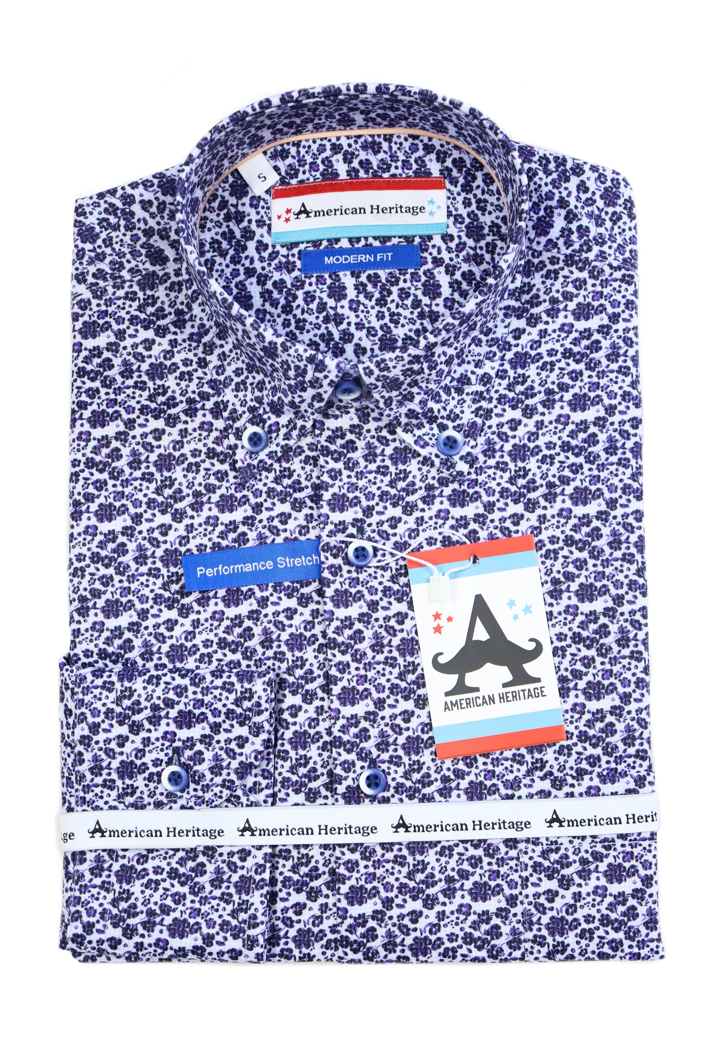 American Heritage – wholesale Skjortor – Herr – Vit med lila & svarta blommor (Big & Tall)2