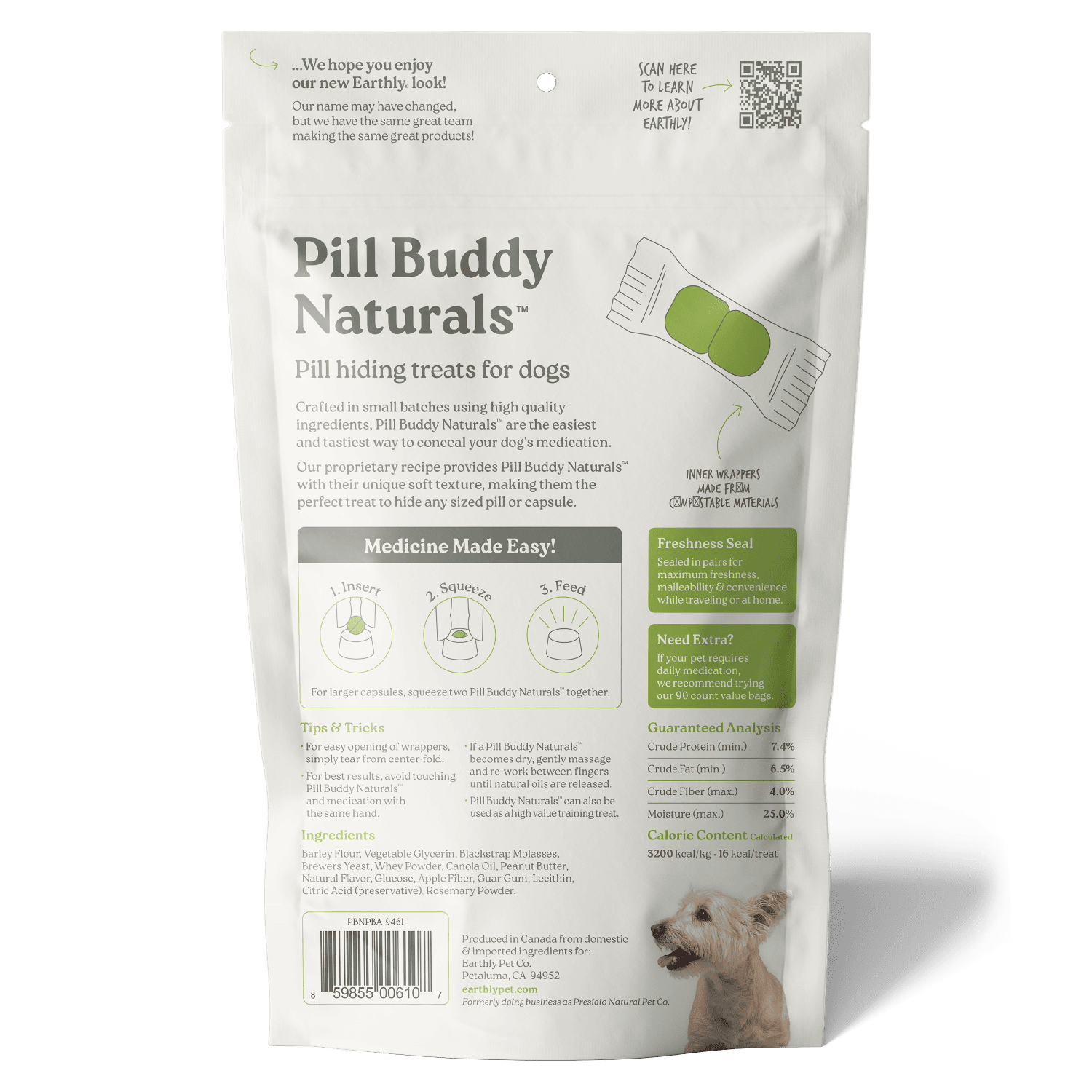 Earthly Pet Company – wholesale Pet treats – Dog – Pill Buddy Naturals Peanut Butter & Apple 30ct 12/CS8