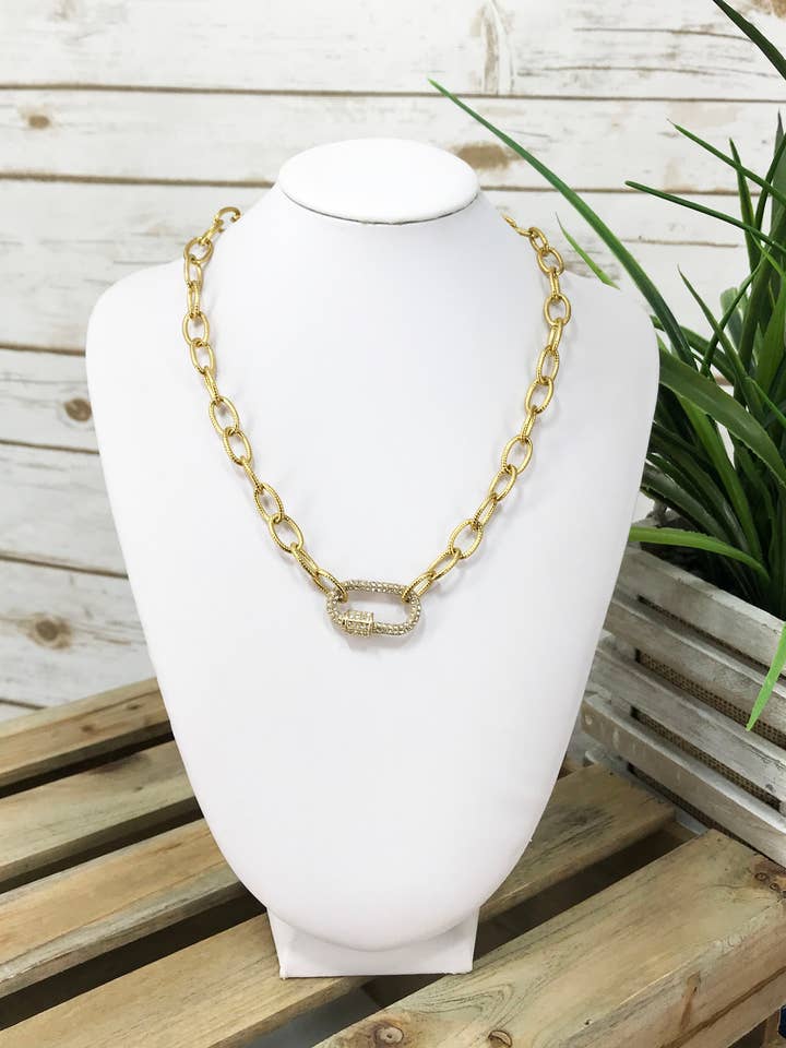 Pave Carabiner Necklace - N652 for wholesale by Magnolia & Peach Jewelry Boutique, LLC