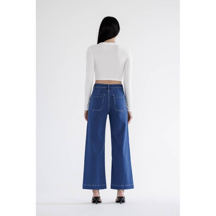 BRONCOS NAVY HIGH RISE PATCH POCKET WIDE JEAN for wholesale on Faire6