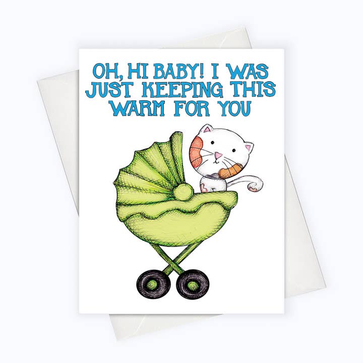 CAT BABY CARD | Welcome Baby Card | Funny Cat Baby Card for wholesale by About A Cloud Stationery & Gifts