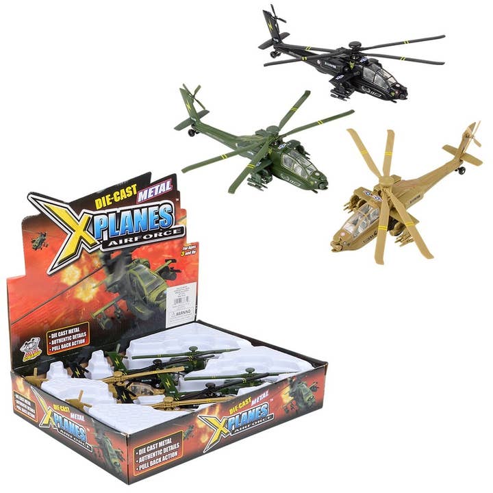 8" DIE-CAST PULLBACK APACHE HELICOPTER LLB billegetøj for engroshandel hos La Luna Bella - Toys