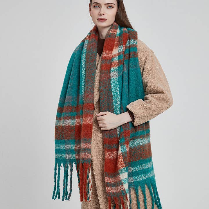 Dipped Shop - Wholesale Scarf - Women's - Tassel Plaid Vintage Scarves DPKS121818