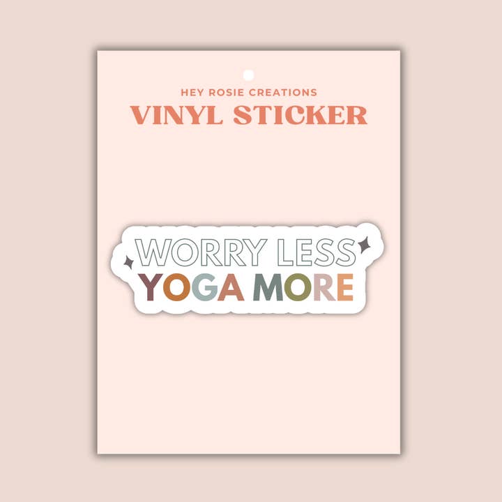 Worry Less Yoga More Sticker for wholesale by Hey Rosie Creations