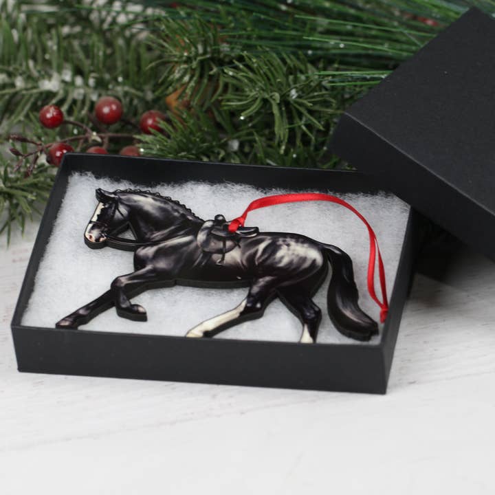 Classy Equine - Wholesale Ornament - Side Saddle Horse Ornament- Black Horse Christmas Decoration3
