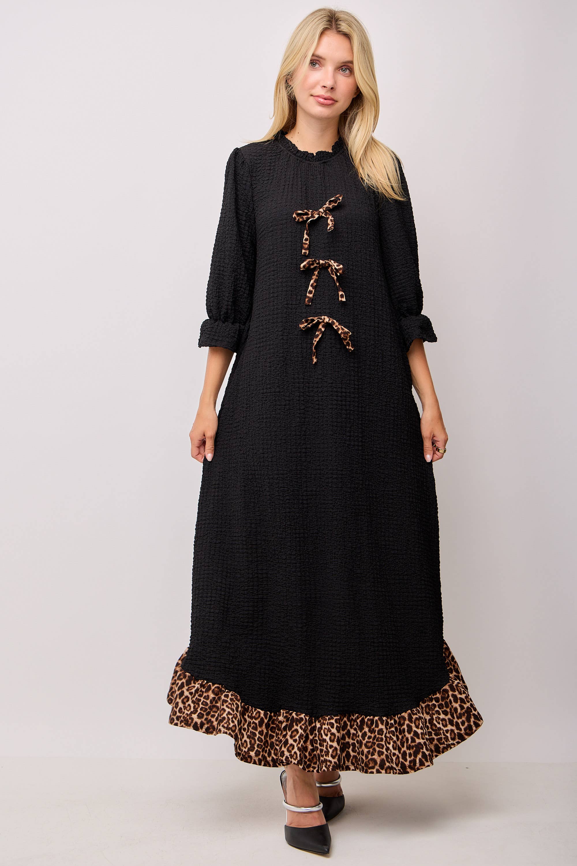 Celeste Clothing - Wholesale Dress - Women's - WOMEN'S PLUS SIZE  MAXI DRESS -LEOPARD CONTRAST AND BOWS 25