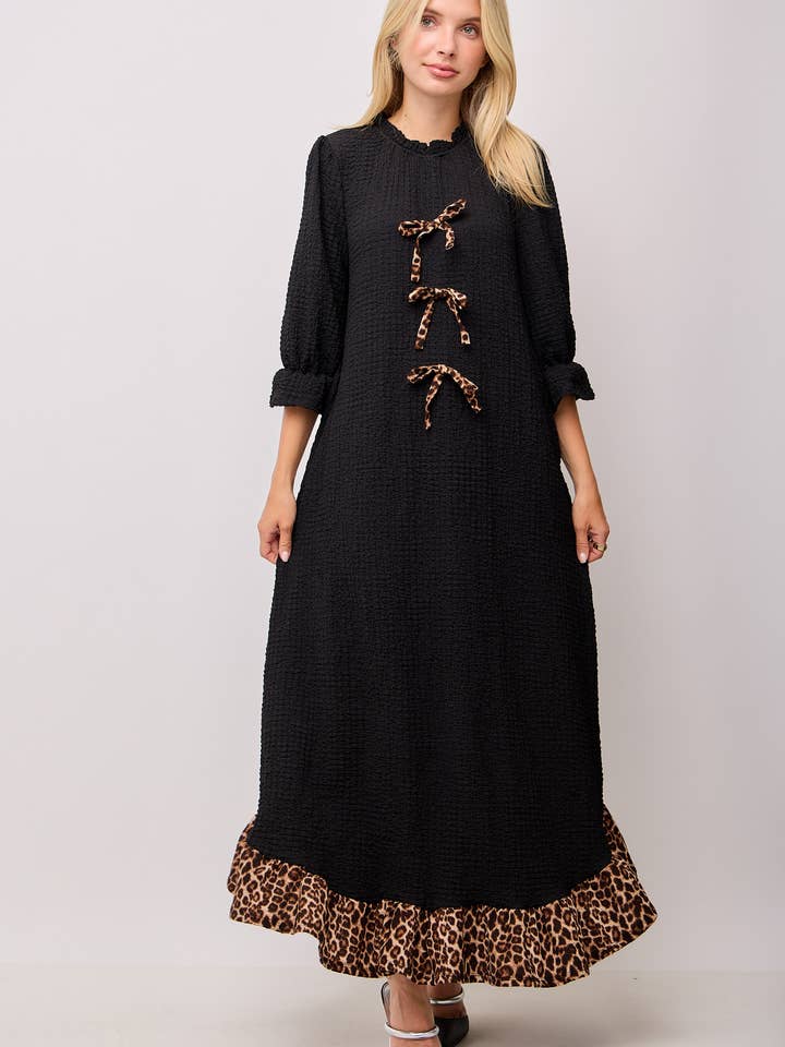 Celeste Clothing - Wholesale Dress - Women's - WOMEN'S PLUS SIZE MAXI DRESS -LEOPARD CONTRAST AND BOWS 25