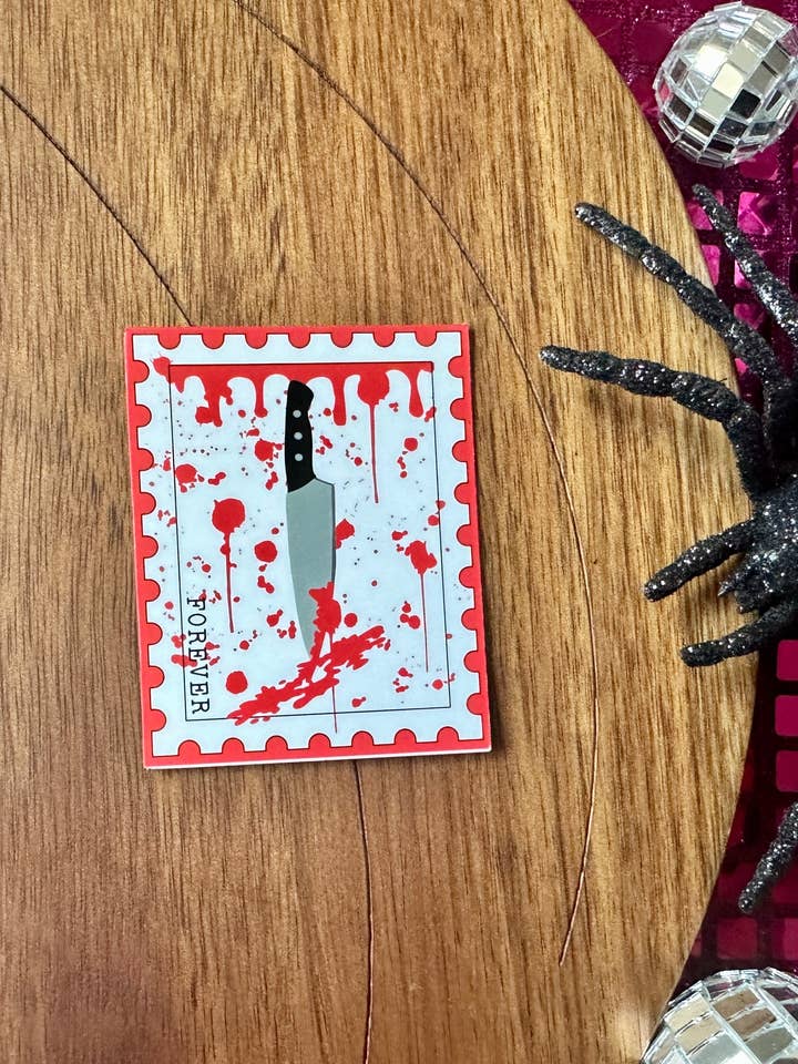 Killer Stamp Sticker| Killer Stickers| Horror Movie Stickers| True Crime Gifts| Slasher Stickers| 80s Horror| Slasher Movie Stickers for wholesale by The Haus of Holly