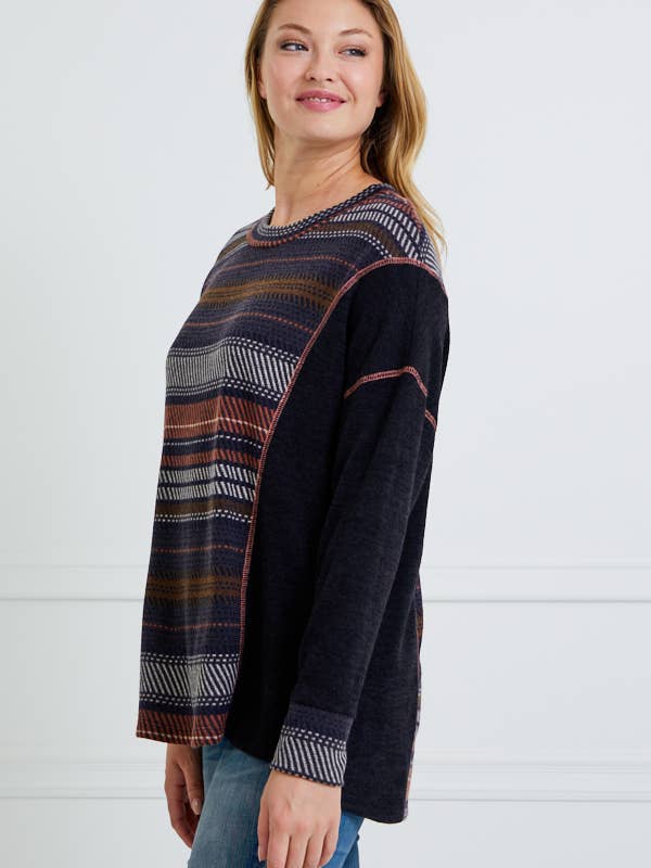 H2075T-STRIPED PRINTED TOP for wholesale by Chris & Carol Apparel